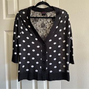 Torrid Black & White Retro Polka Dot Floral Lace Back Cardigan Size 2 (2x)